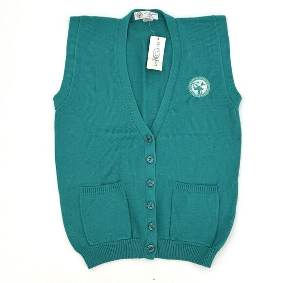 Vintage 1992 Izod Club Womens Teal Button Down Sweater Vest MEDIUM Golf Patch - Picture 8 of 8
